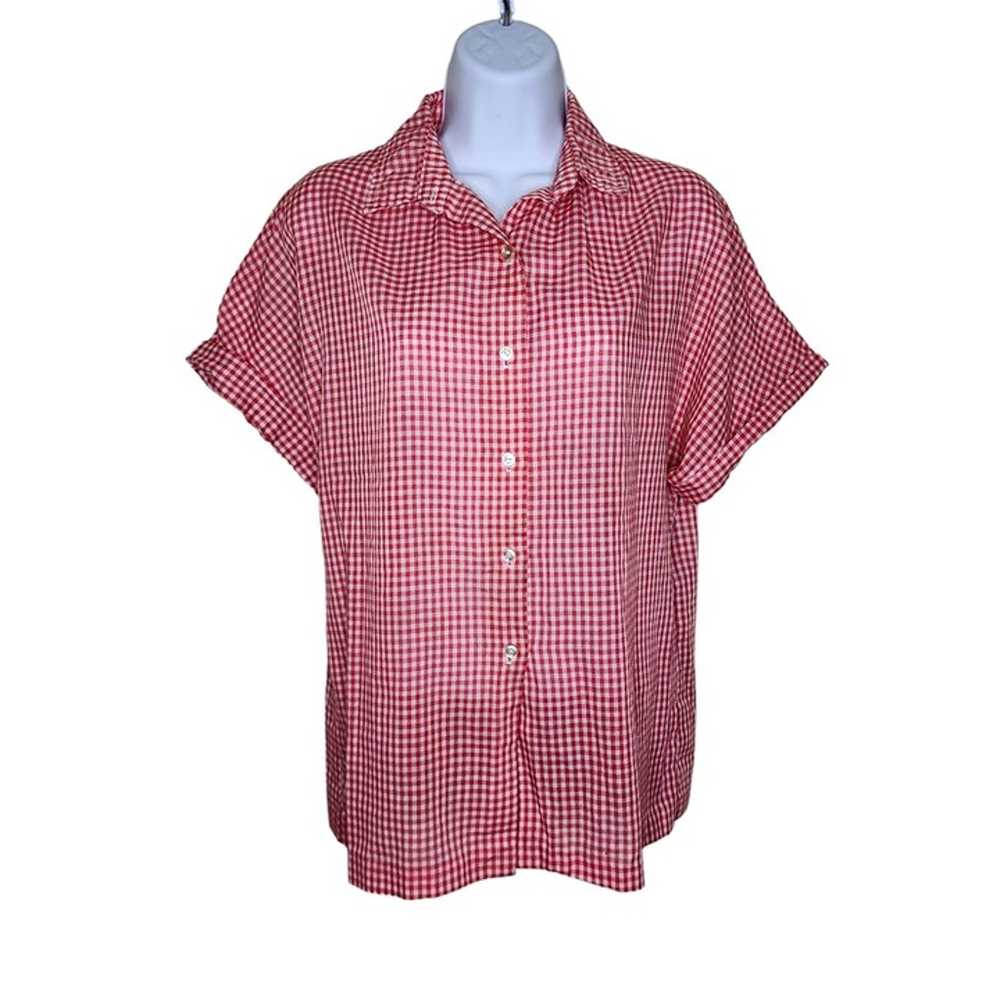 Vintage 60s Gingham Check Blouse Top Womens Size … - image 1