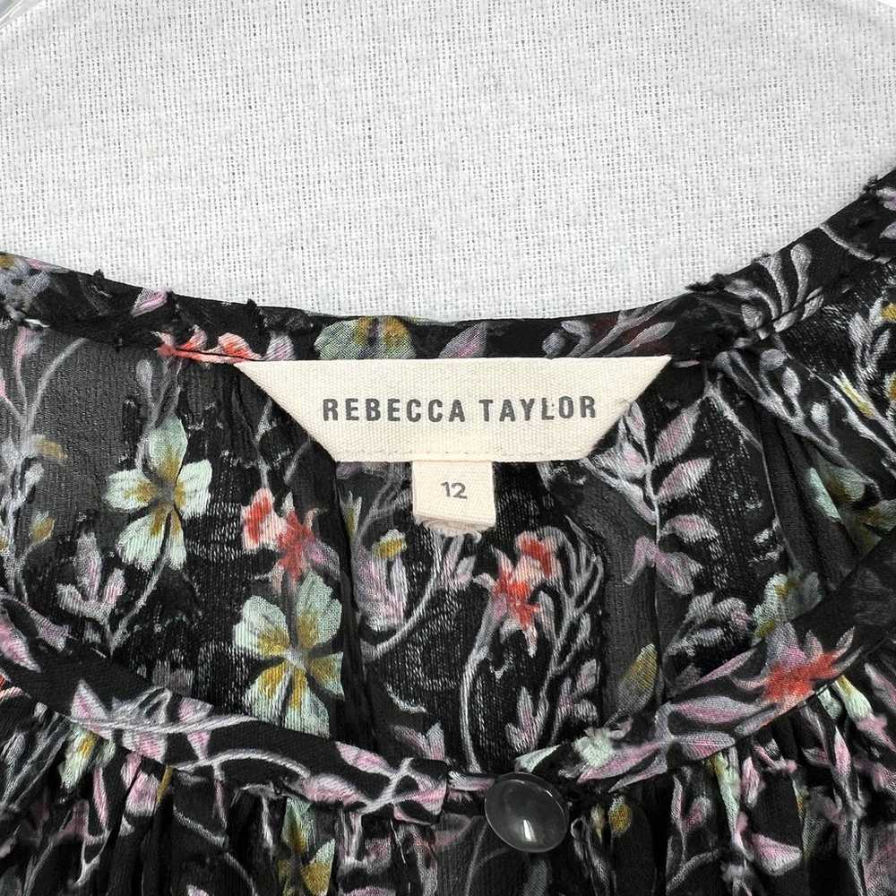 REBECCA TAYLOR Shirt Womens 12 Black Floral Print… - image 7
