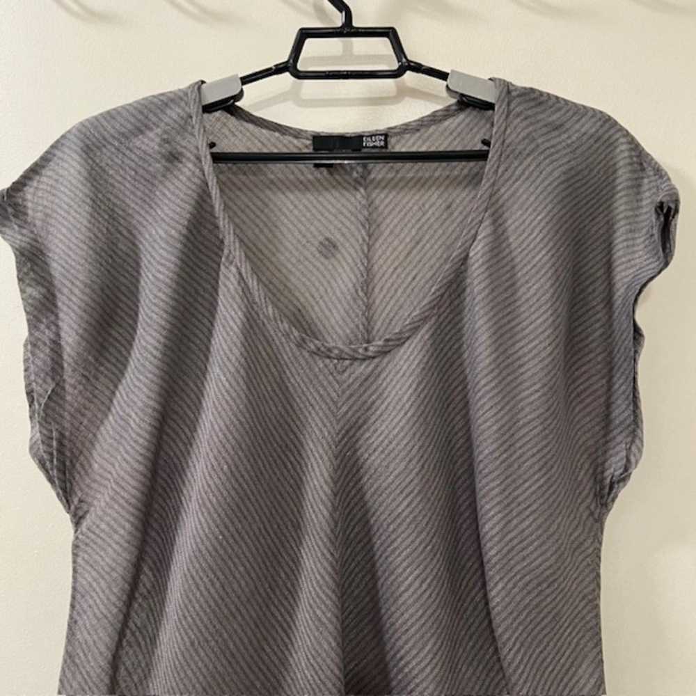 Eileen Fisher Gray Scoop Neck Linen Short Sleeve … - image 3