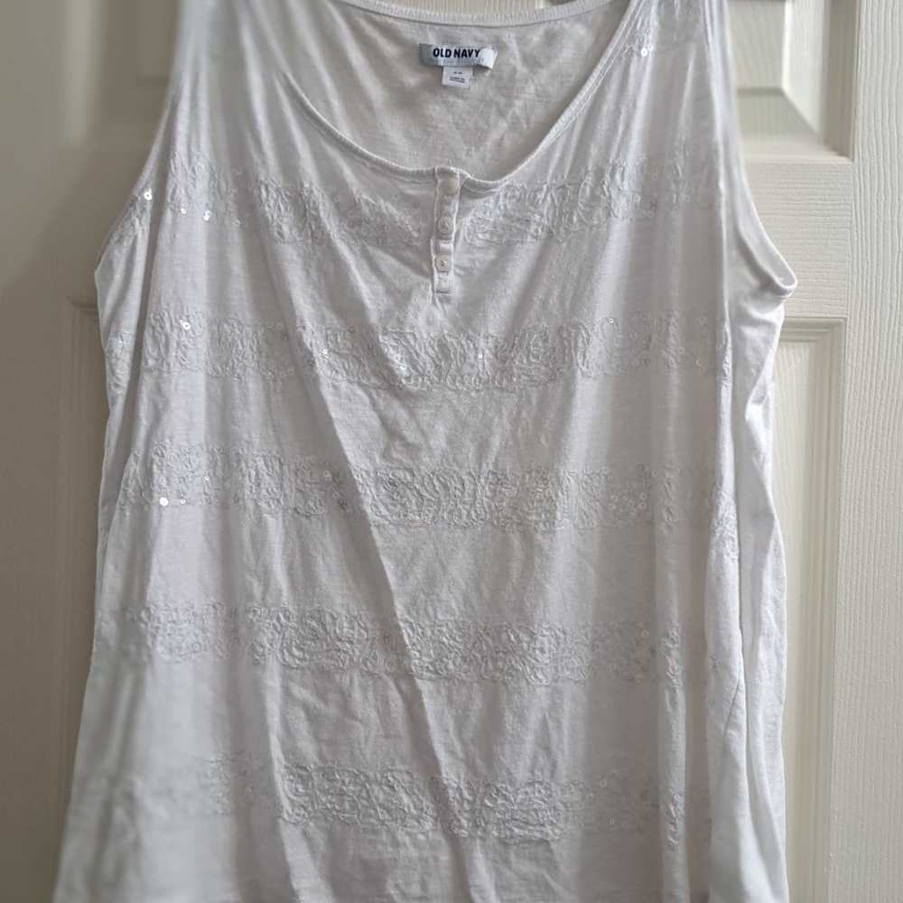 Old Navy • White Y2k Sequin Tank Top Cotton Coast… - image 1