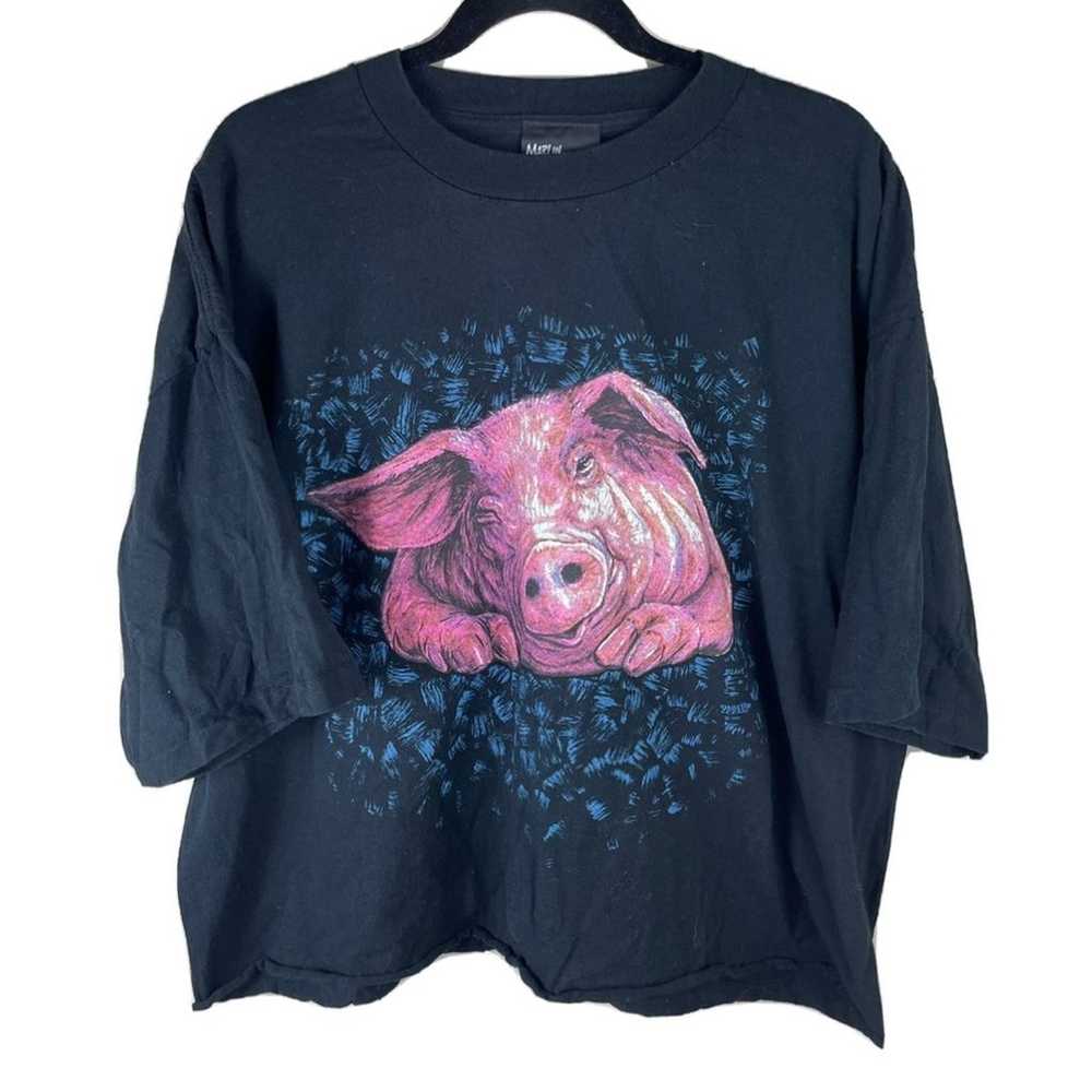 Marlin Tease Short Sleeve Art Pig Pink Black T Sh… - image 1