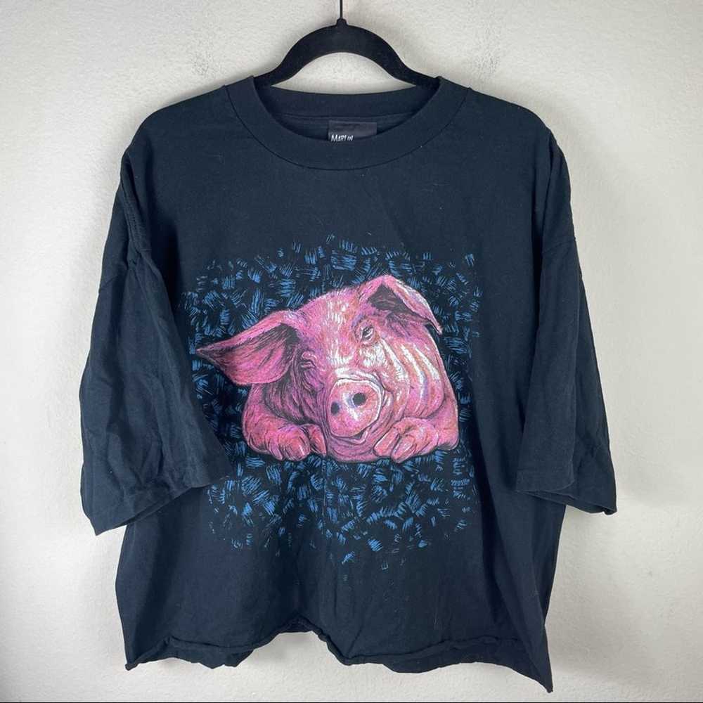 Marlin Tease Short Sleeve Art Pig Pink Black T Sh… - image 2