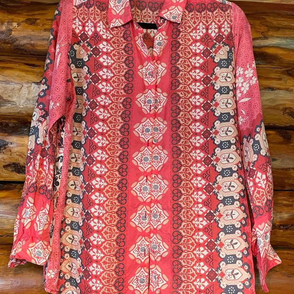 Johnny Was 100% Silk Blouse Size XS - image 1