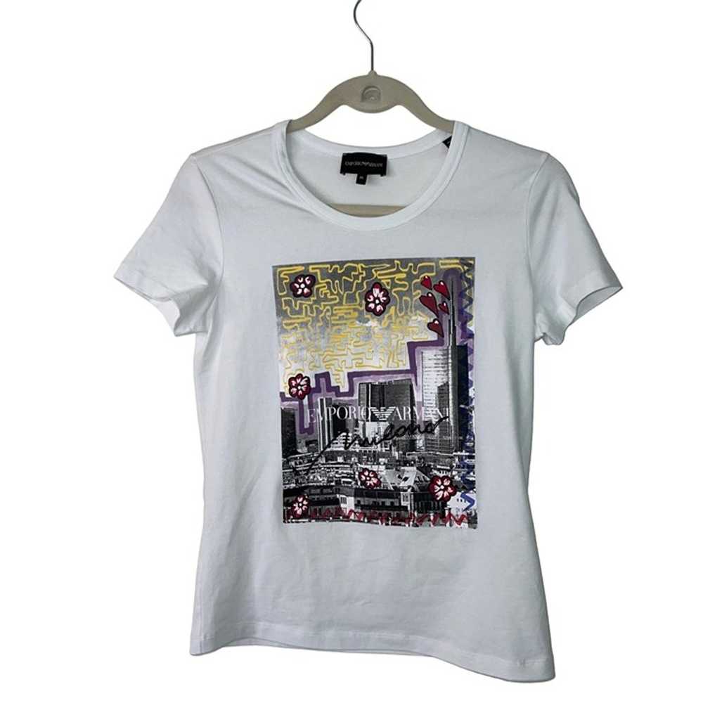 Emporio Armani Womens Graphic T Shirt Size XS Whi… - image 1