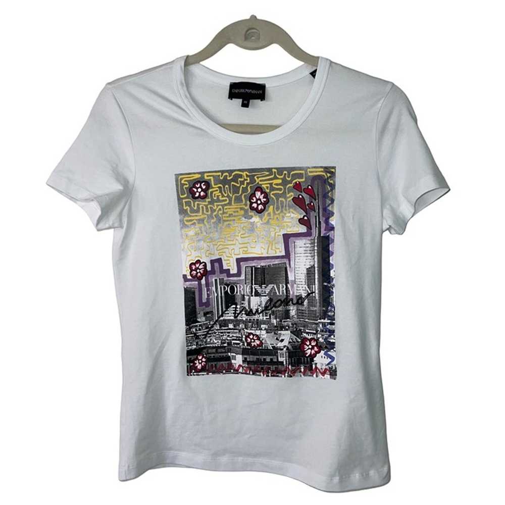 Emporio Armani Womens Graphic T Shirt Size XS Whi… - image 9