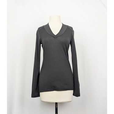 Ibex XS Top Dark Gray V-Neck Merino Wool Long Sle… - image 1
