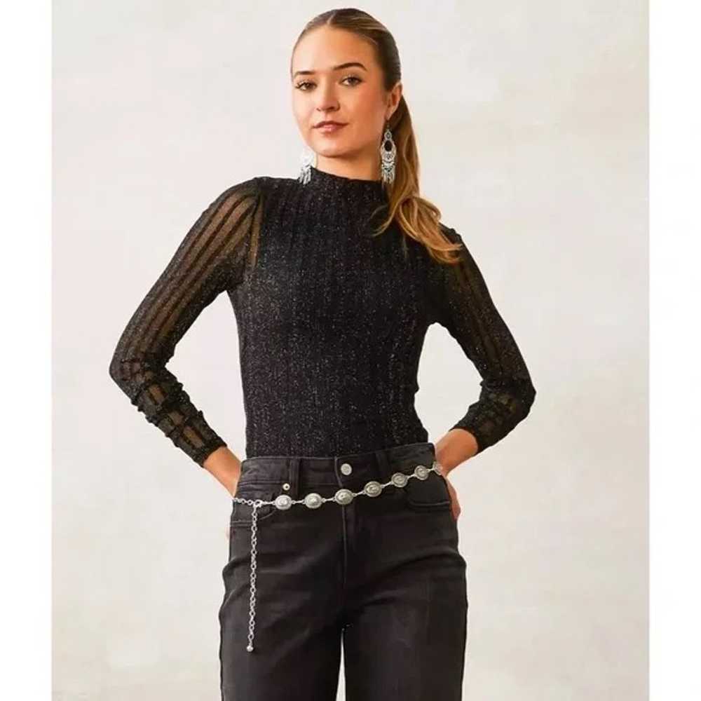 Buckle Willow-Root Linear Lurex Mesh Top - image 1