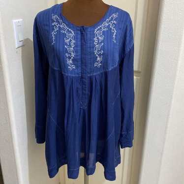 Free People Blue Tunic Embroidered Floral Women's… - image 1