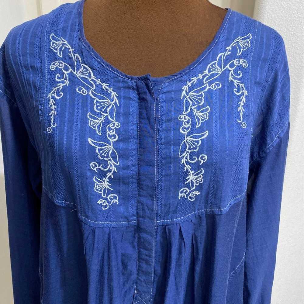 Free People Blue Tunic Embroidered Floral Women's… - image 3