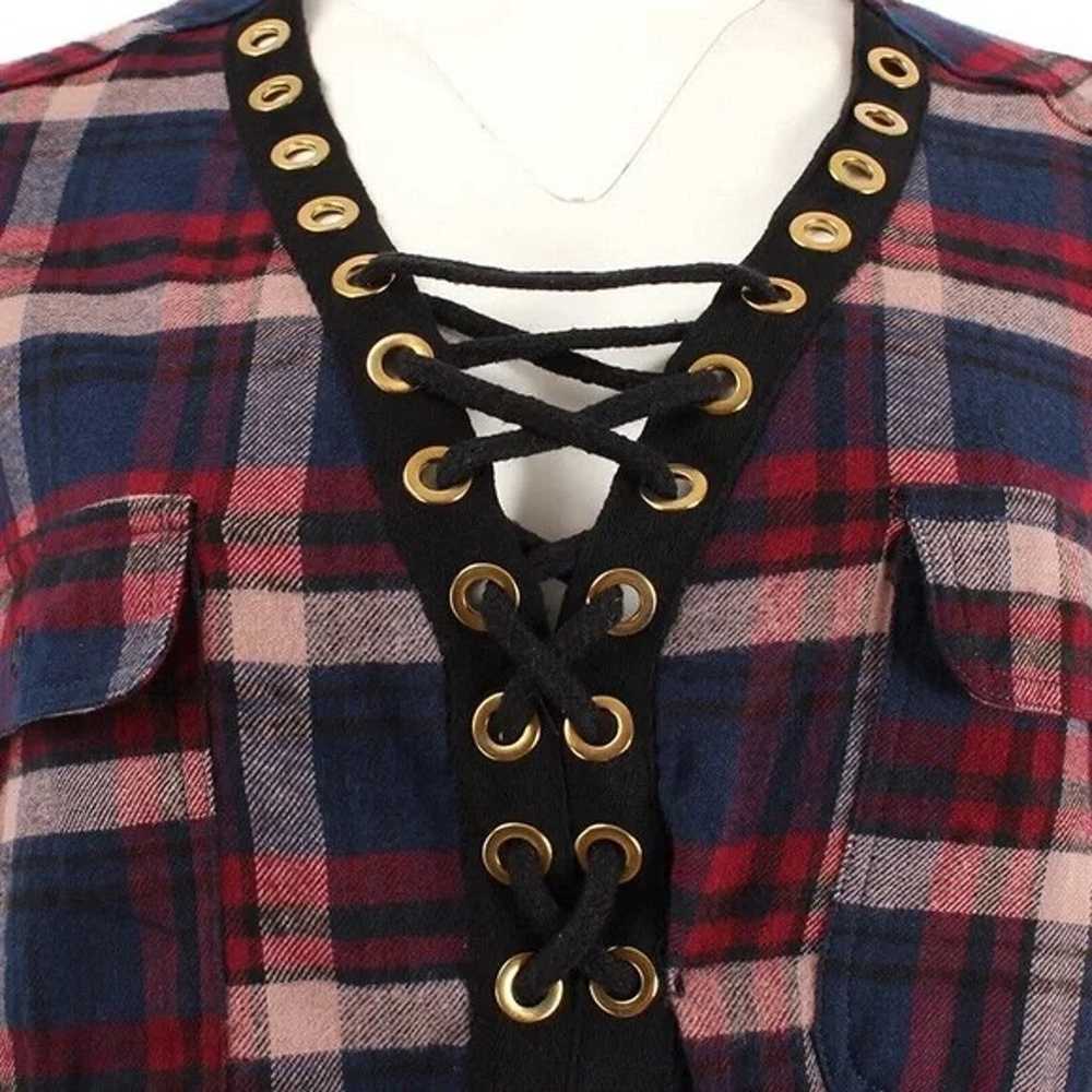MOD Boutique Plaid Long Sleeve V-Neck Lace Up Fro… - image 4