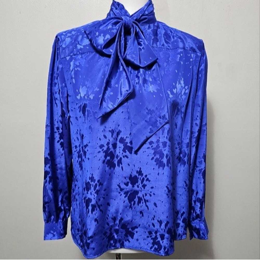 Vintage John Meyer Royal Blue 80s Satin Jacquard … - image 1