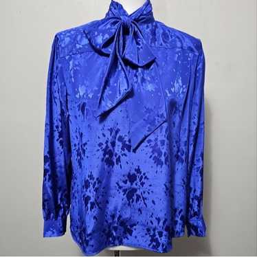 Vintage John Meyer Royal Blue 80s Satin Jacquard … - image 1