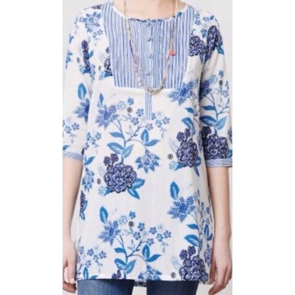 Anthropologie MERMAID Floral Sea Holly Tunic Top … - image 2