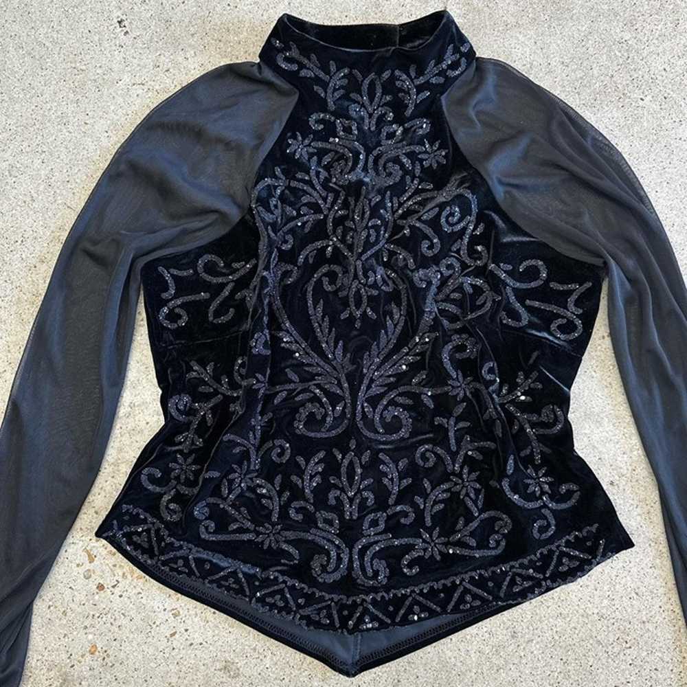 Vintage Black Velvet Long Sleeve Top - image 2