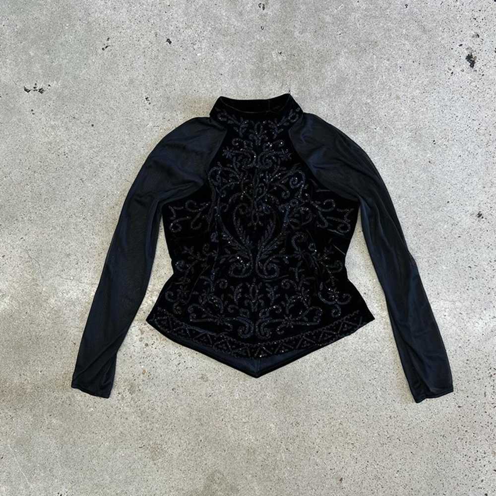 Vintage Black Velvet Long Sleeve Top - image 3