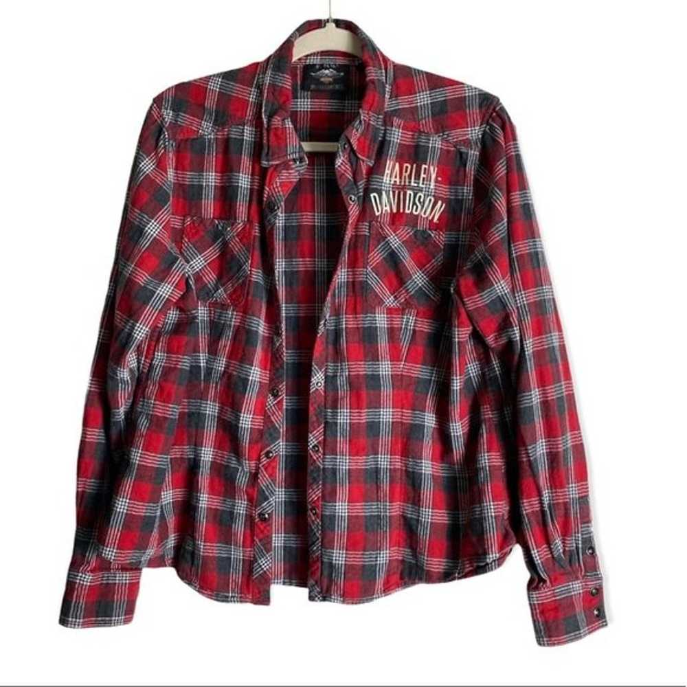 Harley Davidson Women’s Red Checkered Plaid Butto… - image 1