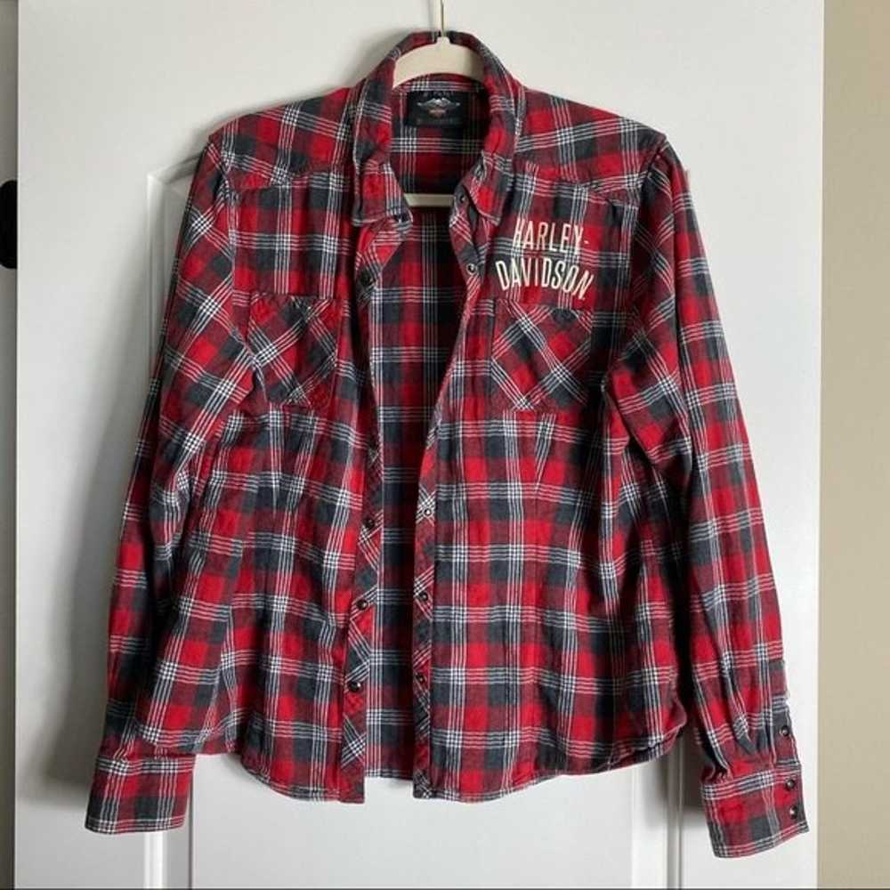 Harley Davidson Women’s Red Checkered Plaid Butto… - image 6