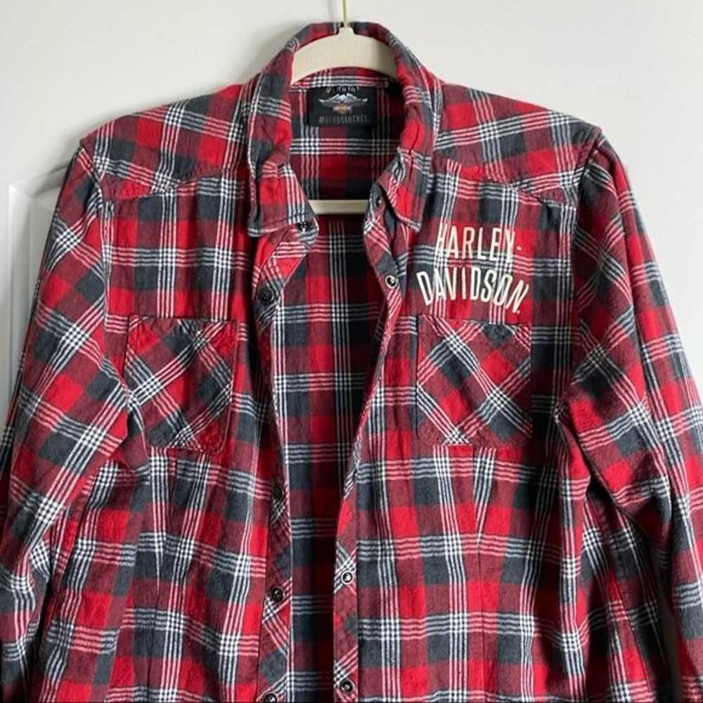Harley Davidson Women’s Red Checkered Plaid Butto… - image 7
