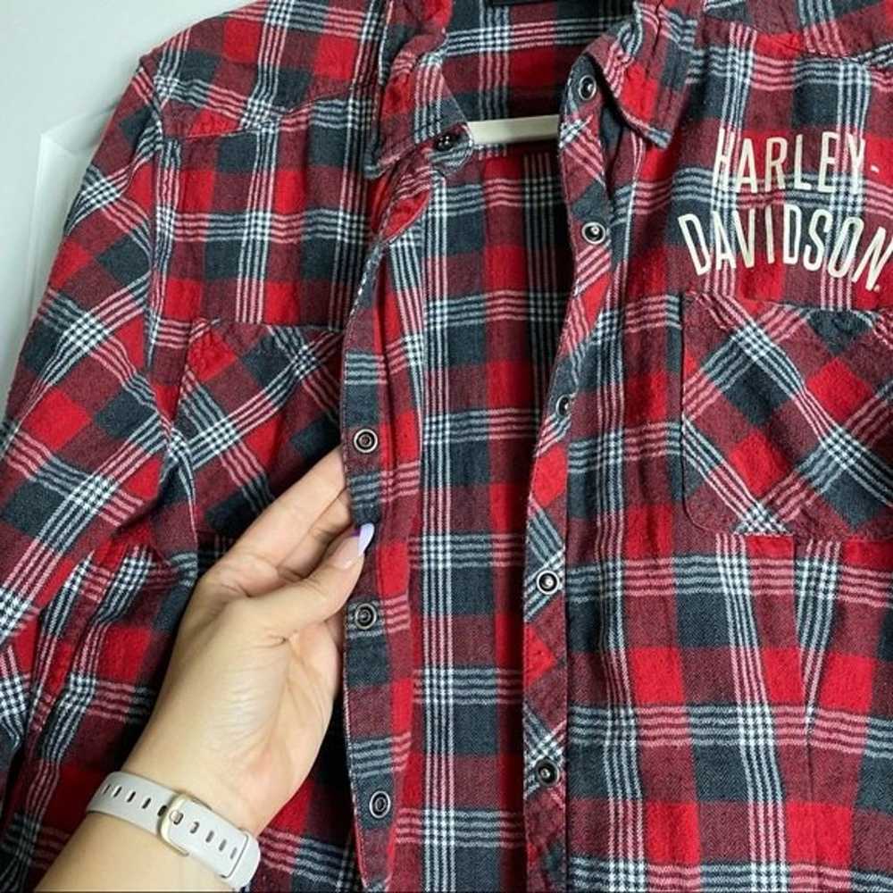 Harley Davidson Women’s Red Checkered Plaid Butto… - image 9