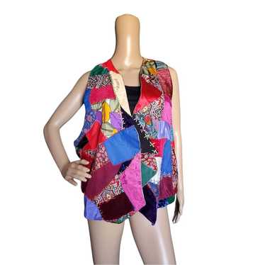 Vintage Handmade Crazy Quilt Patchwork Vest - image 1