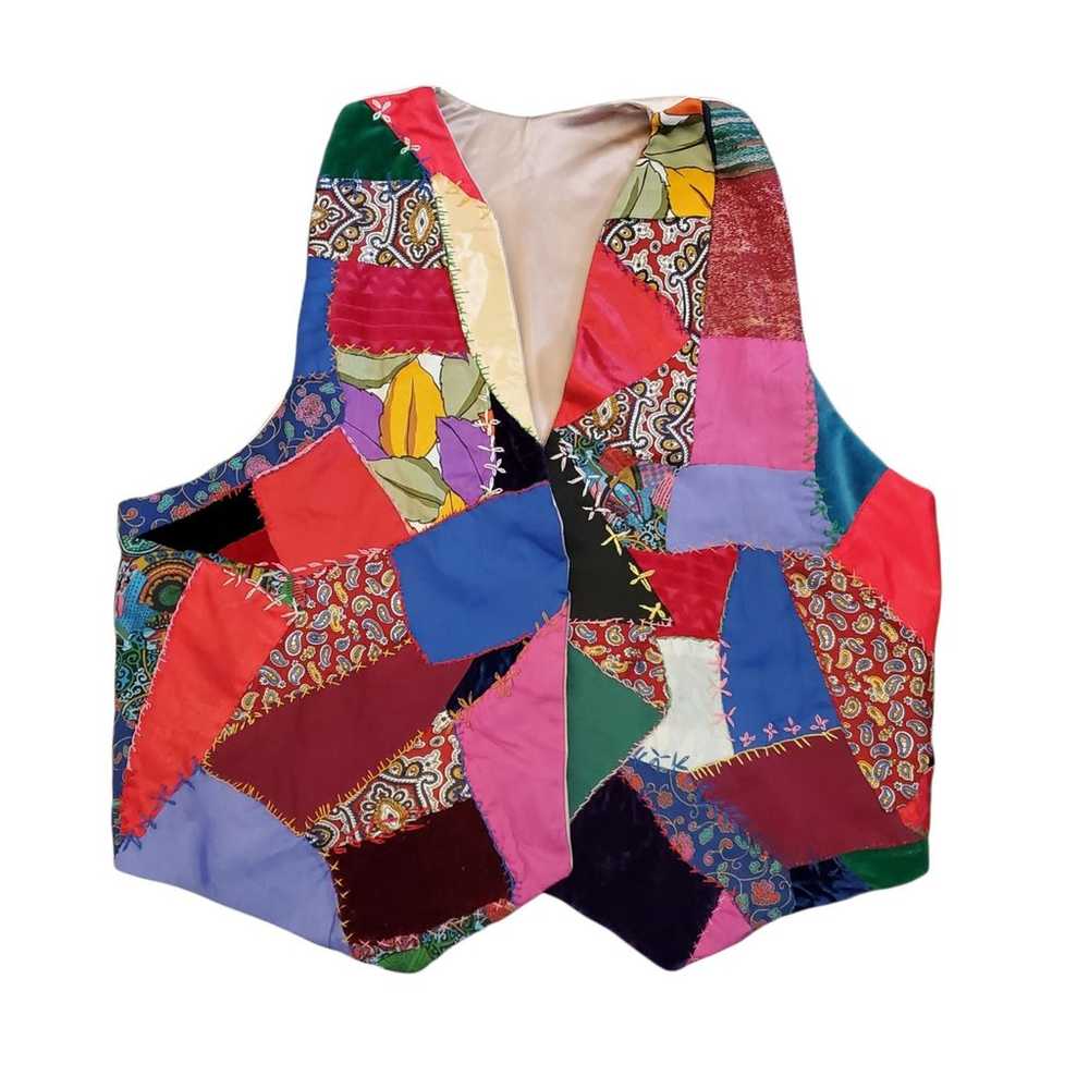Vintage Handmade Crazy Quilt Patchwork Vest - image 4