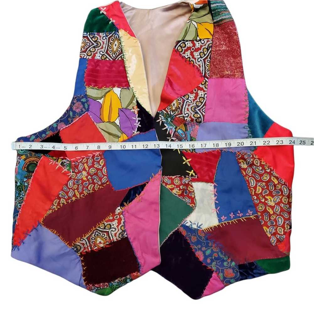 Vintage Handmade Crazy Quilt Patchwork Vest - image 6