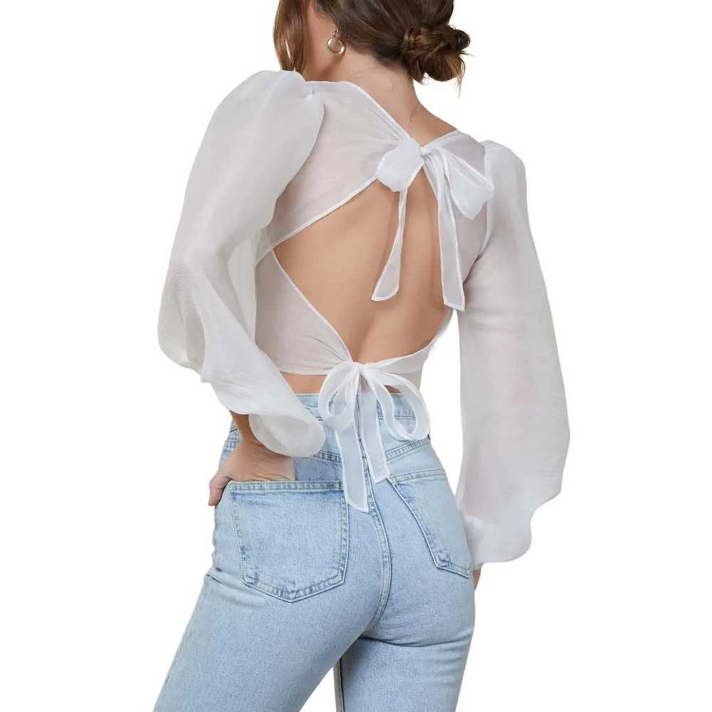 Hutch Hart Long Sleeve Open-Back Organza Top - Wh… - image 2