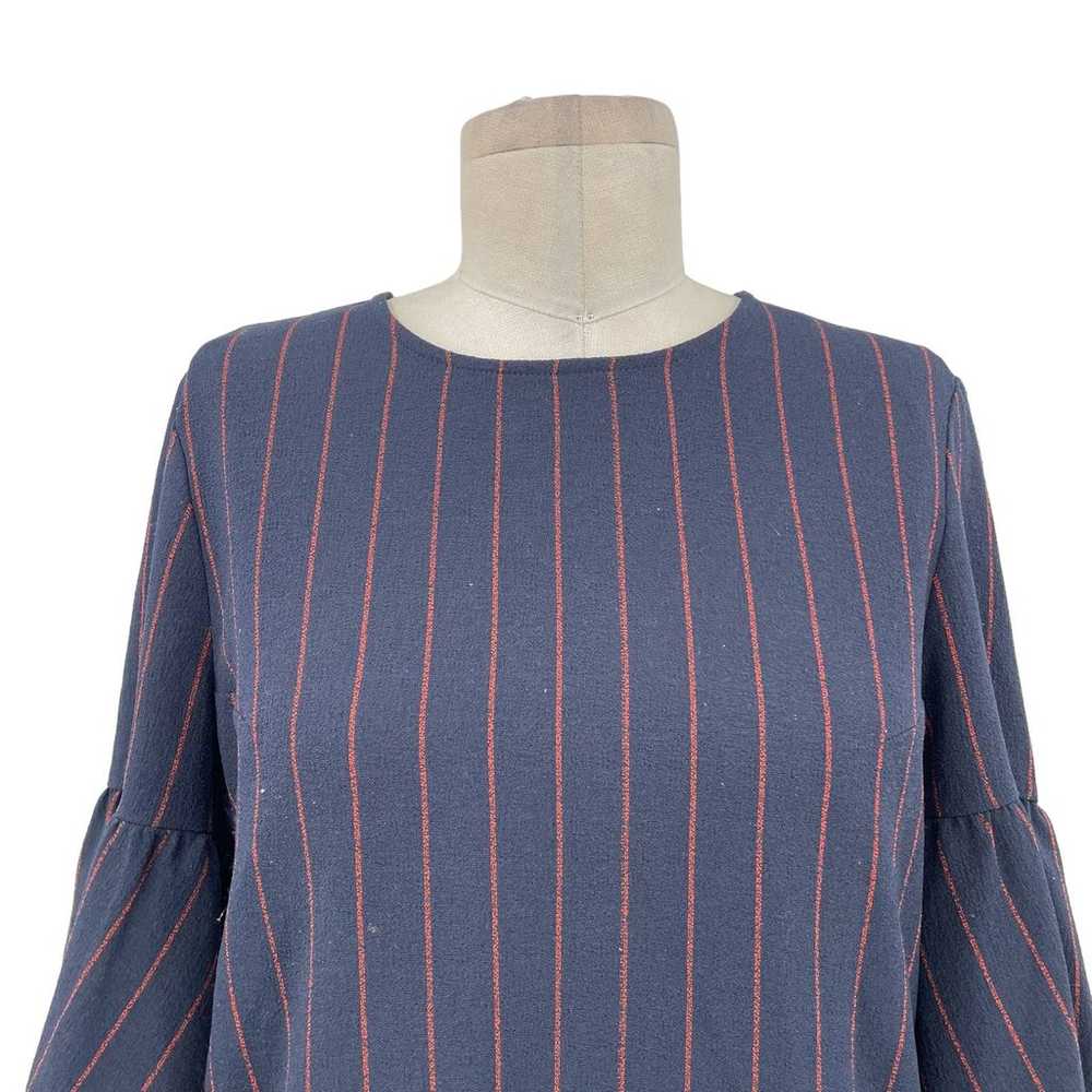 Ganni Clark Bell Sleeve Blouse Navy Blue Red Pins… - image 2