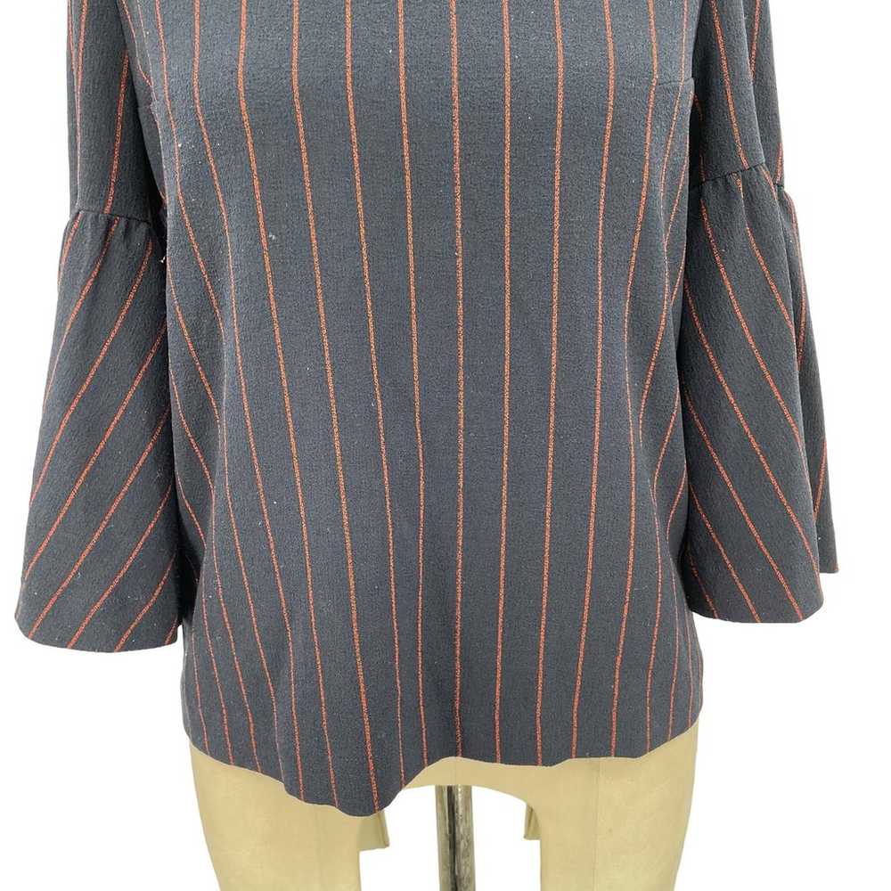Ganni Clark Bell Sleeve Blouse Navy Blue Red Pins… - image 3