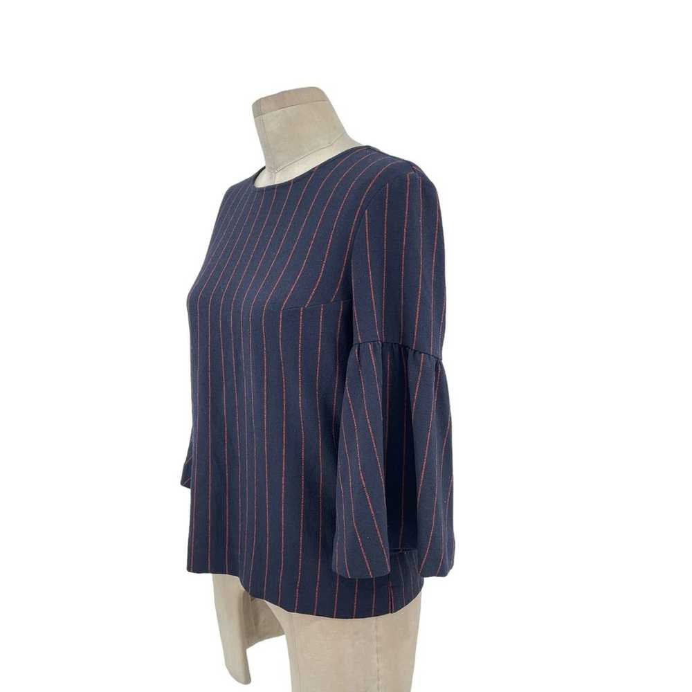 Ganni Clark Bell Sleeve Blouse Navy Blue Red Pins… - image 4