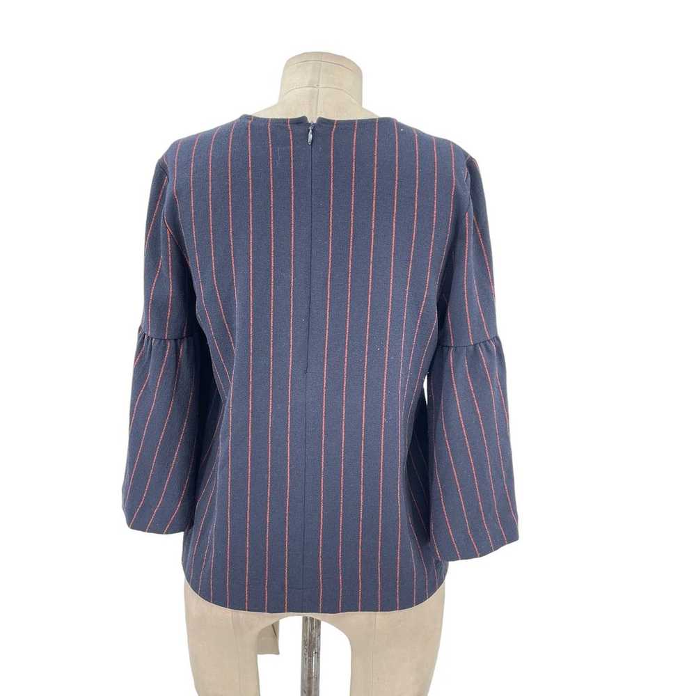 Ganni Clark Bell Sleeve Blouse Navy Blue Red Pins… - image 5