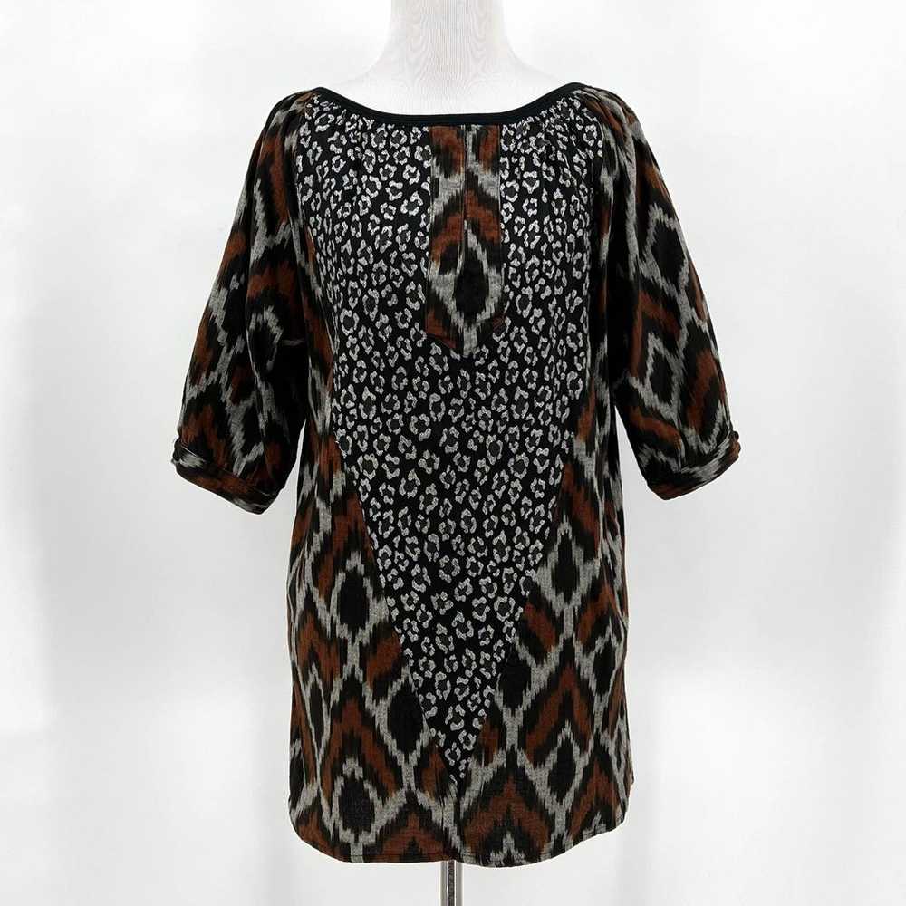 GREY ANT Shirt Womens XS Black Brown Ikat Print T… - image 1