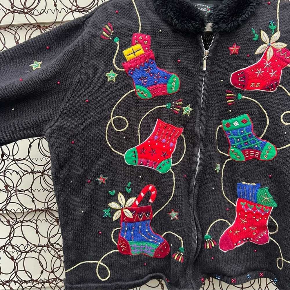 Vintage 90s Ugly Christmas Stockings Embroidered … - image 2