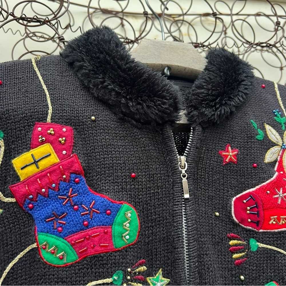 Vintage 90s Ugly Christmas Stockings Embroidered … - image 3