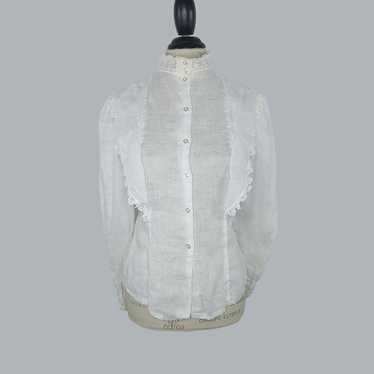 Vintage Victorian Lolita Womens Blouse Small 4 Whi