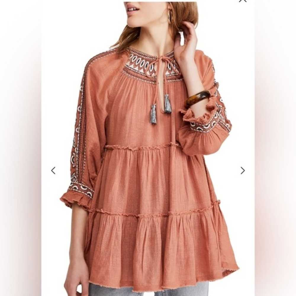 Free People Dream Weaver V-Neck Embroidered Tunic… - image 1