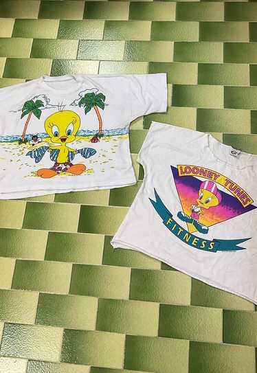 Two Vintage 1988 Sylvester Tweety Cropped Top & Tw