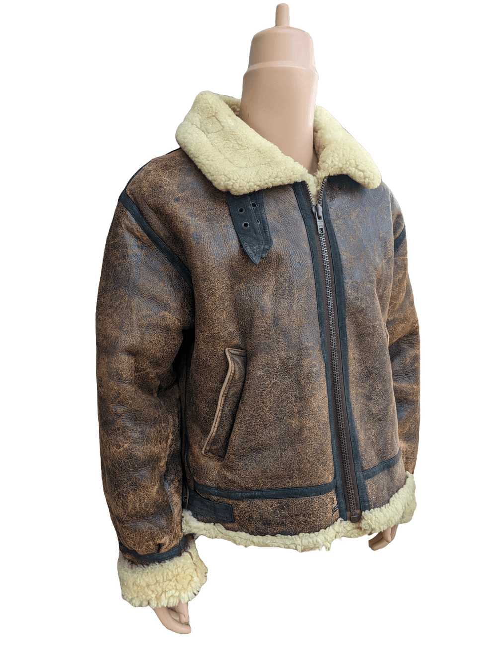 B 3 × Sheepskin Coat Vintage Shearling Jacket typ… - image 2