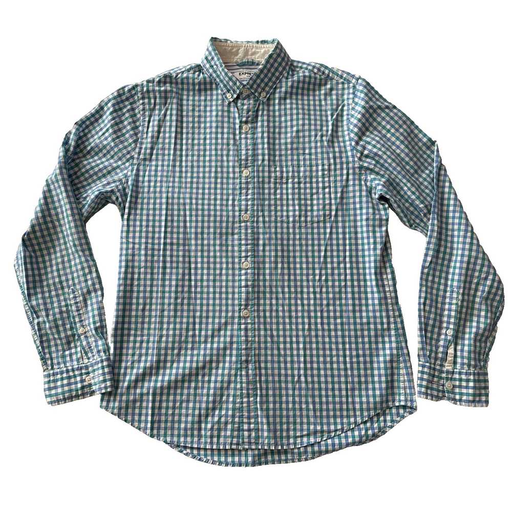 Express Express ButtonUp Shirt Med Teal/Blue/Whit… - image 1