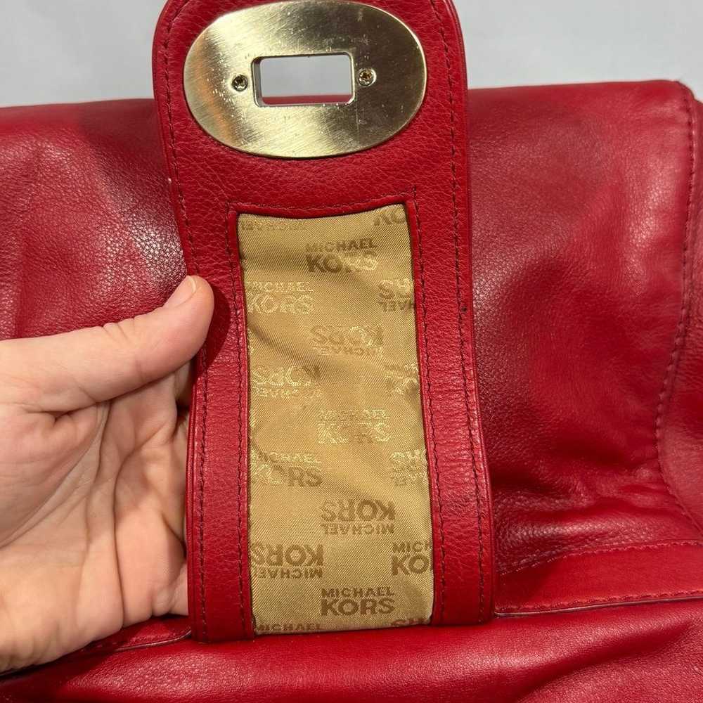 Vintage Rare Michael Kors Red Leather Shoulder Pu… - image 5