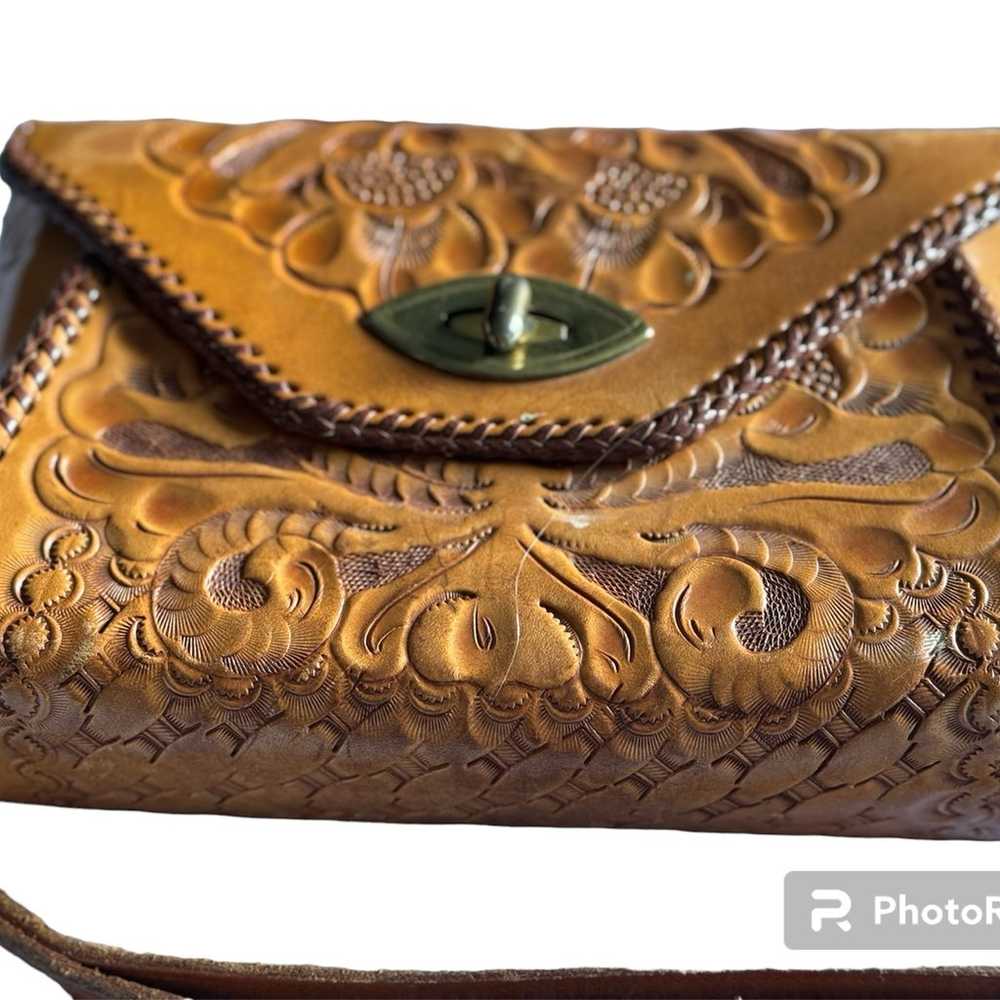 Vintage Clifton's Hand Tooled Light Brown Leather… - image 2