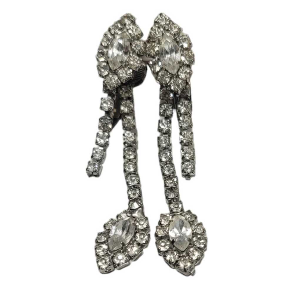 Vintage Rhinestone Unmarked Dangle Earrings Clip … - image 1