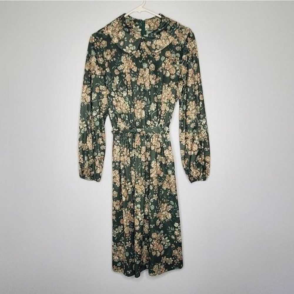 Handmade Vintage Dress Hunter Green Beige Flowers… - image 1