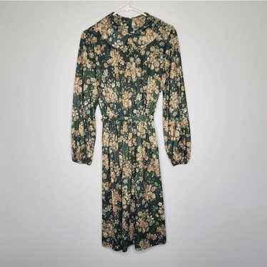 Handmade Vintage Dress Hunter Green Beige Flowers… - image 1