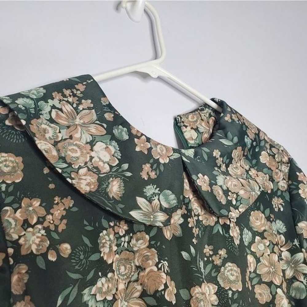 Handmade Vintage Dress Hunter Green Beige Flowers… - image 6