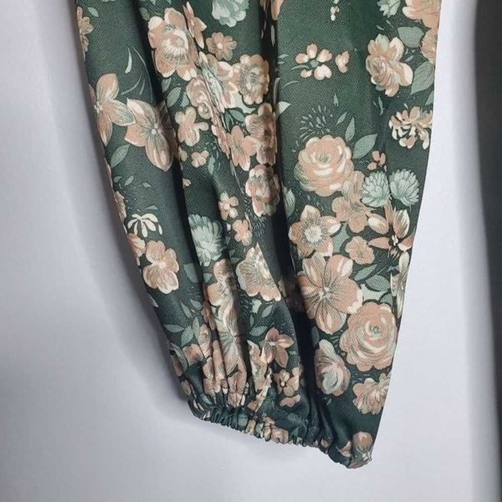 Handmade Vintage Dress Hunter Green Beige Flowers… - image 7