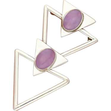 Sterling Silver Amethyst Triangles Modernist Pend… - image 1