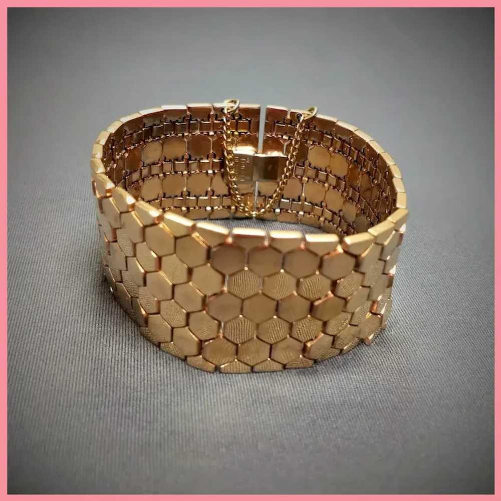 Vintage Trifari Tessellated Honeycomb Wide Bracel… - image 2