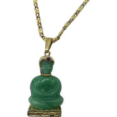 LG CHALCEDONY BUDDHA VTG sold GLASS NECKLACE