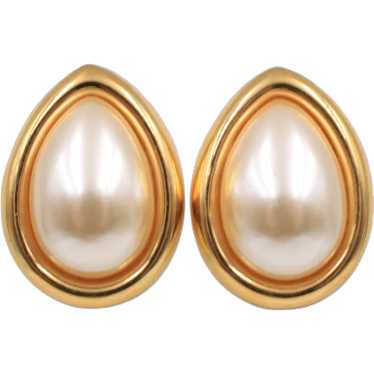 Earrings Unsigned Napier Faux Pearl Pear Drop - image 1